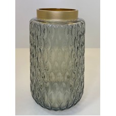 Vaso de Vidro Fumê Borda Dourada G 